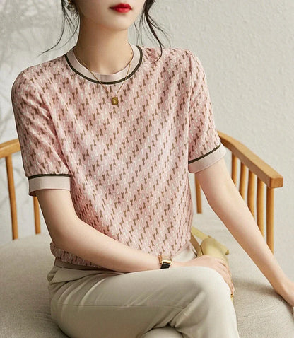 Zomer T-shirt Geometrisch Bedrukt Zijde Look