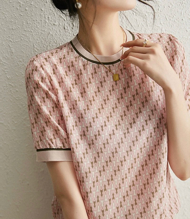 Zomer T-shirt Geometrisch Bedrukt Zijde Look