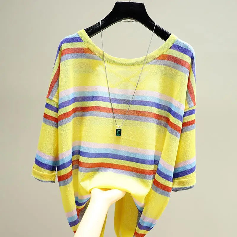 Gestreepte T-Shirt voor Dames Casual Moda Fleur Stijl - StudioMarella