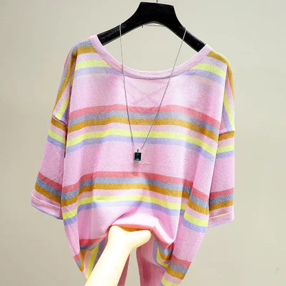 Gestreepte T-Shirt voor Dames Casual Moda Fleur Stijl