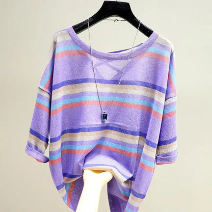 Gestreepte T-Shirt voor Dames Casual Moda Fleur Stijl