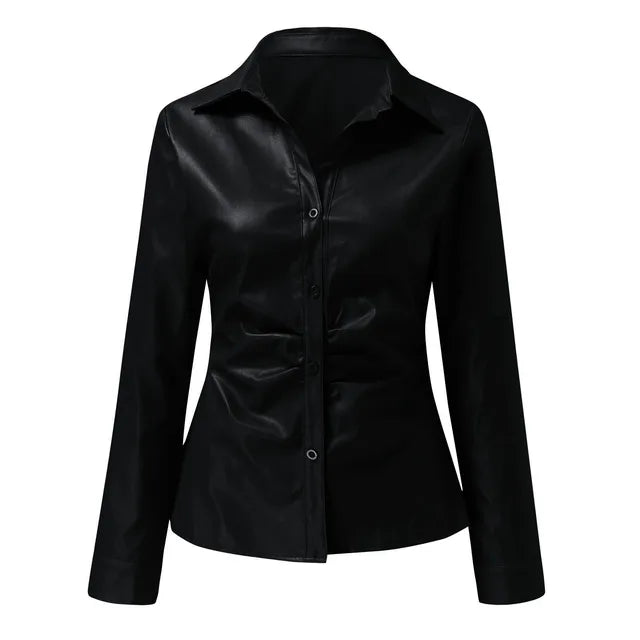 Leren Blouse Lange Mouwen Dames Modieus - StudioMarella