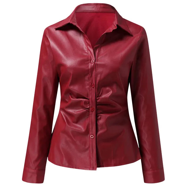 Leren Blouse Lange Mouwen Dames Modieus