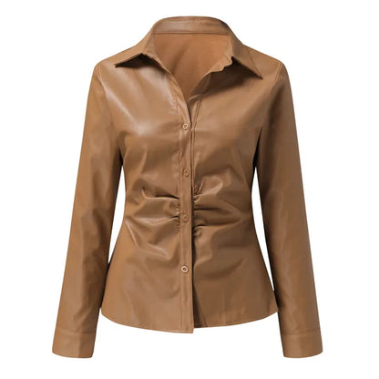 Leren Blouse Lange Mouwen Dames Modieus