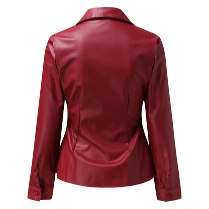 Leren Blouse Lange Mouwen Dames Modieus