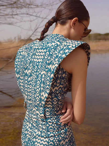 Lange Jurk met O-Hals Bedrukt Stijlvol Design