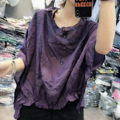 Vrouwelijke Blouse met Ruffles Asymmetrisch Model