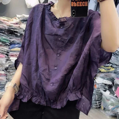 Vrouwelijke Blouse met Ruffles Asymmetrisch Model