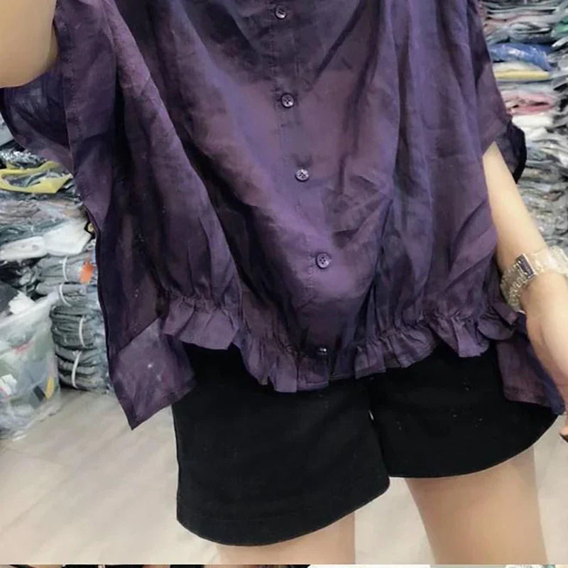 Vrouwelijke Blouse met Ruffles Asymmetrisch Model