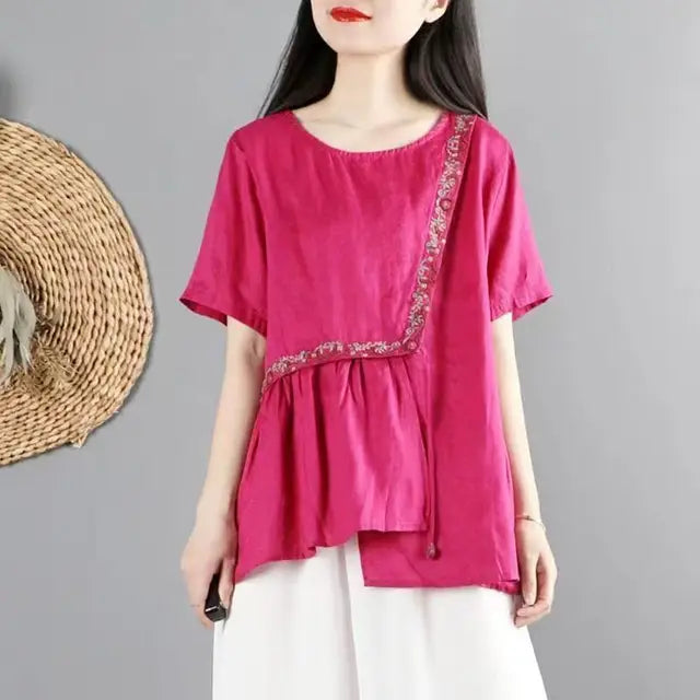 Vrouwelijke Blouse met Borduurwerk Zomerse Stijl