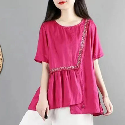 Vrouwelijke Blouse met Borduurwerk Zomerse Stijl
