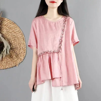 Vrouwelijke Blouse met Borduurwerk Zomerse Stijl