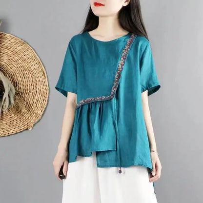 Vrouwelijke Blouse met Borduurwerk Zomerse Stijl