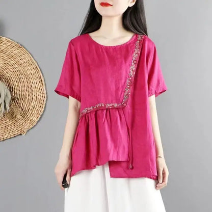 Vrouwelijke Blouse met Borduurwerk Zomerse Stijl