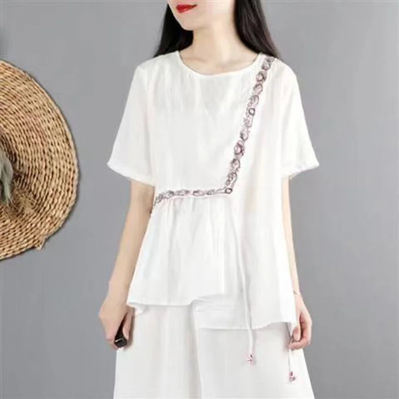 Vrouwelijke Blouse met Borduurwerk Zomerse Stijl