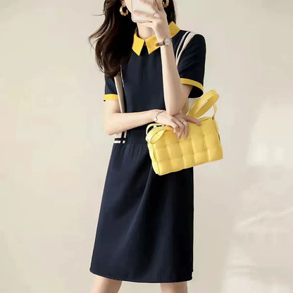 Jurk met Kraag Midi Lengte Peter Pan Stijl
