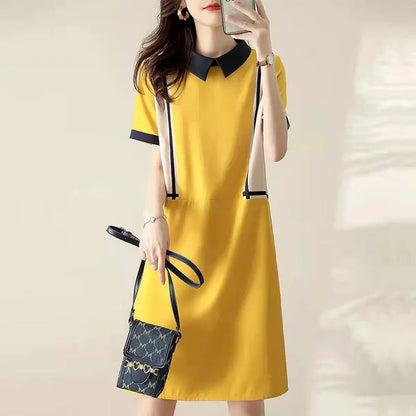 Jurk met Kraag Midi Lengte Peter Pan Stijl