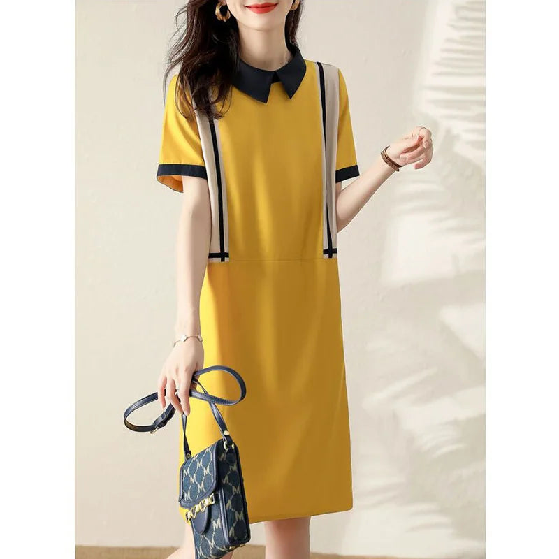 Jurk met Kraag Midi Lengte Peter Pan Stijl