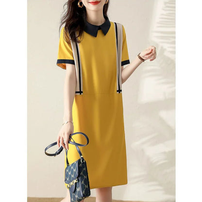 Jurk met Kraag Midi Lengte Peter Pan Stijl