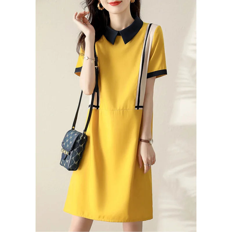 Jurk met Kraag Midi Lengte Peter Pan Stijl