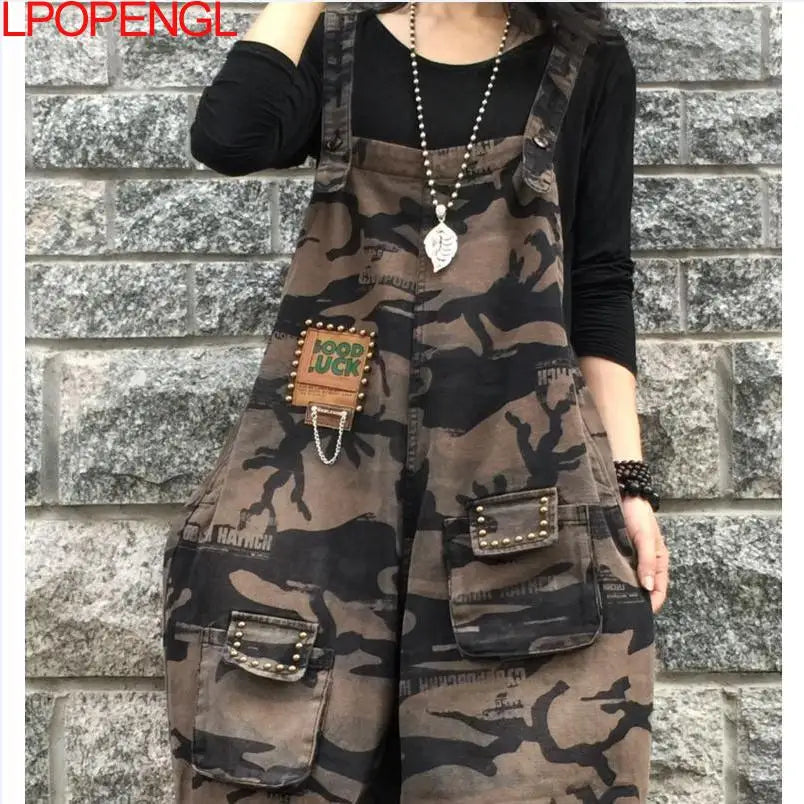 Camouflage Overalls Dames Retro Stijl Denim