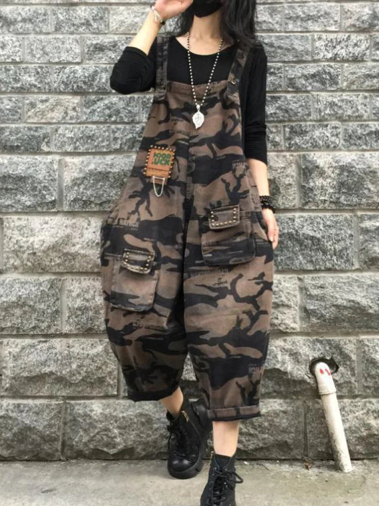 Camouflage Overalls Dames Retro Stijl Denim
