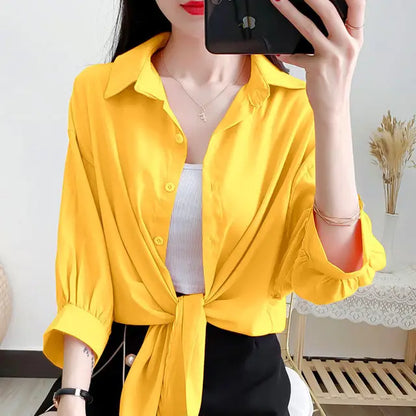 Losse Blouse met Strikband en Lange Mouwen