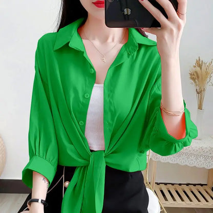 Losse Blouse met Strikband en Lange Mouwen