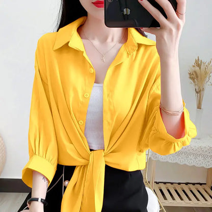 Losse Blouse met Strikband en Lange Mouwen