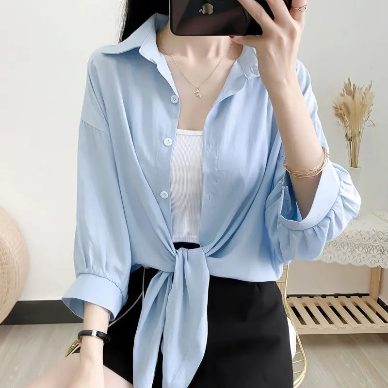 Losse Blouse met Strikband en Lange Mouwen