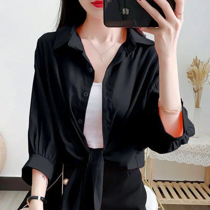 Losse Blouse met Strikband en Lange Mouwen