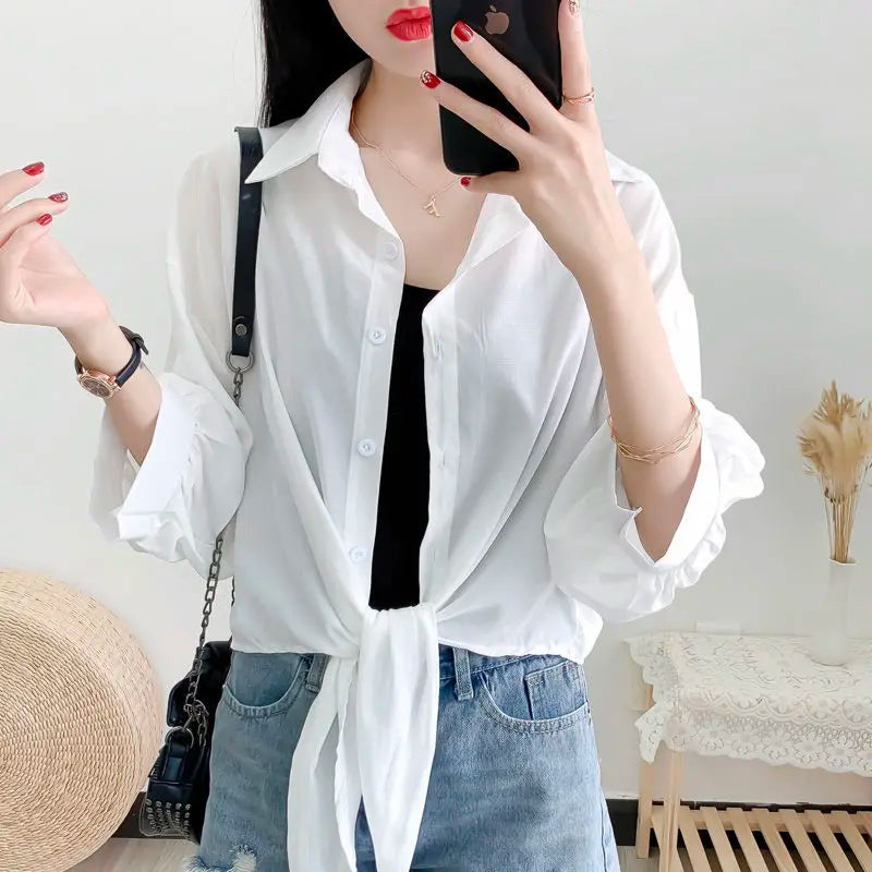 Losse Blouse met Strikband en Lange Mouwen