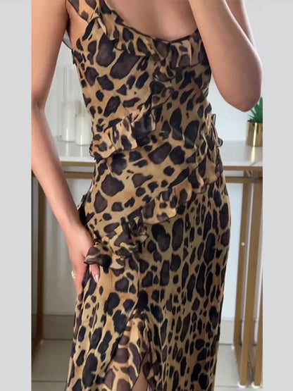 Midi Jurk Zomerse Ruche Chiffon Jurk voor Vrouw