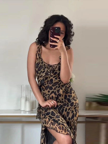Midi Jurk Zomerse Ruche Chiffon Jurk voor Vrouw