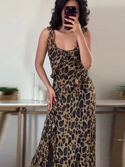 Midi Jurk Zomerse Ruche Chiffon Jurk voor Vrouw