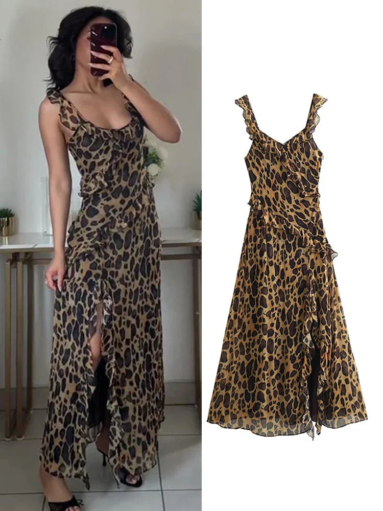 Midi Jurk Zomerse Ruche Chiffon Jurk voor Vrouw
