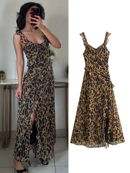 Midi Jurk Zomerse Ruche Chiffon Jurk voor Vrouw