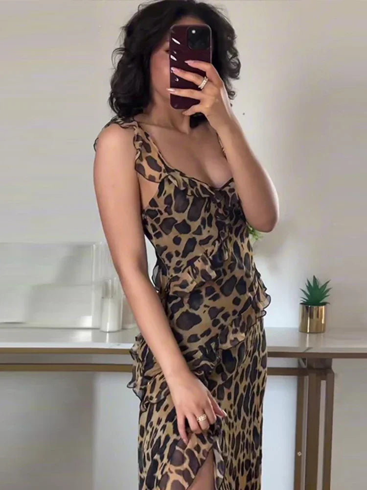 Midi Jurk Zomerse Ruche Chiffon Jurk voor Vrouw