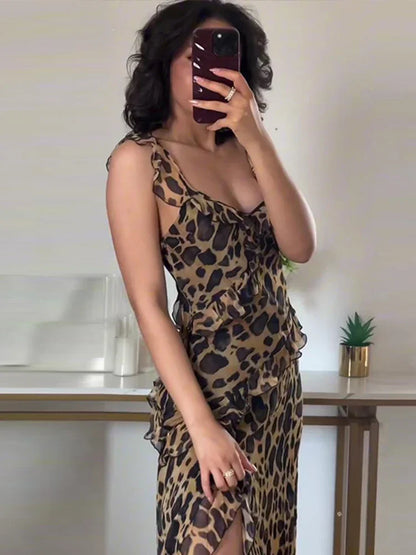 Midi Jurk Zomerse Ruche Chiffon Jurk voor Vrouw