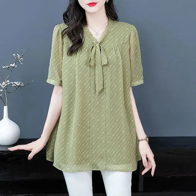 Vrouwelijke Zomer Blouse met Bloem Patroon en strik Detail - StudioMarella