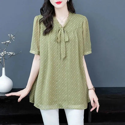 Vrouwelijke Zomer Blouse met Bloem Patroon en strik Detail