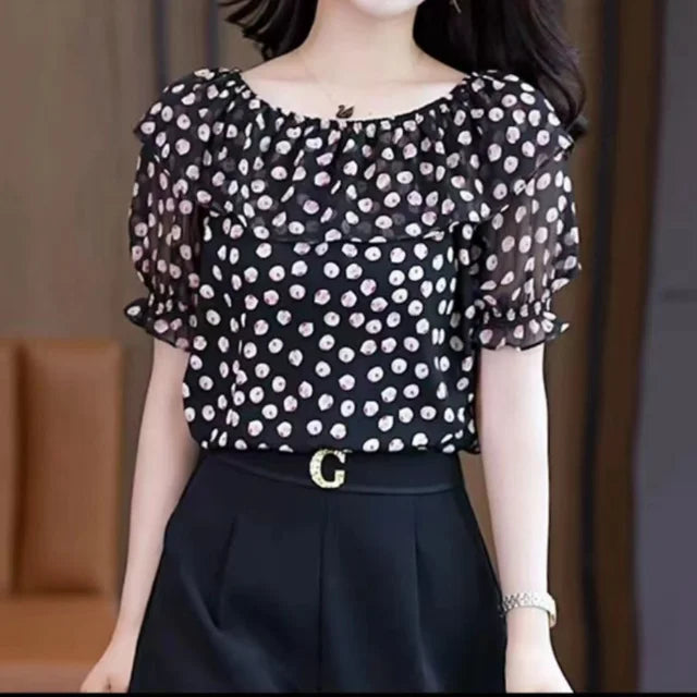 Vrouwelijke Chiffon Blouse Zomerjurk Koreaanse Stijl - StudioMarella