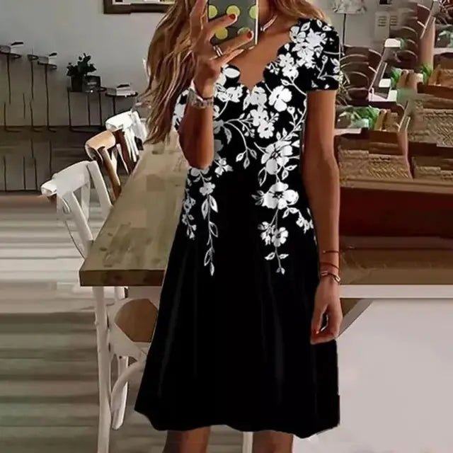 Zomerjurk voor Vrouwen Bedrukt met Bloemen Leuke Jurk - StudioMarella