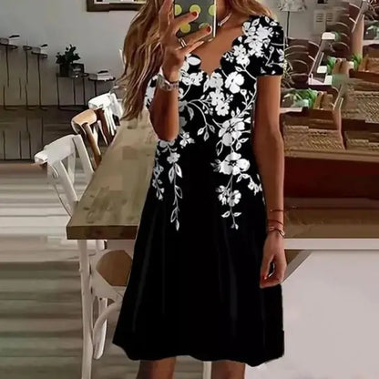 Zomerjurk voor Vrouwen Bedrukt met Bloemen Leuke Jurk - StudioMarella