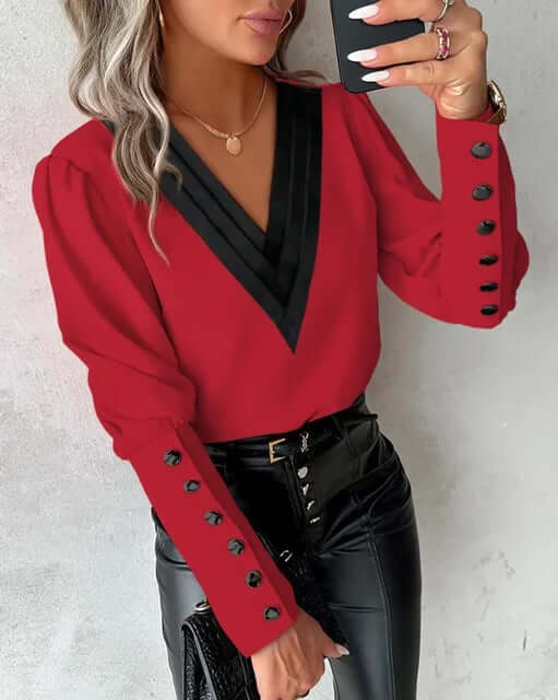 Damesblouse V-hals Lange Mouwen Elegante Stijl