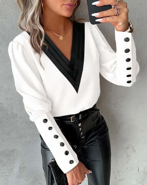 Damesblouse V-hals Lange Mouwen Elegante Stijl