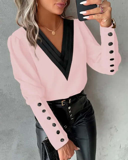 Damesblouse V-hals Lange Mouwen Elegante Stijl
