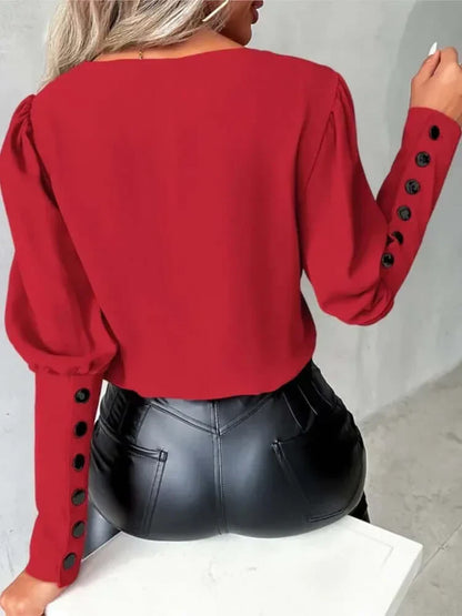 Damesblouse V-hals Lange Mouwen Elegante Stijl