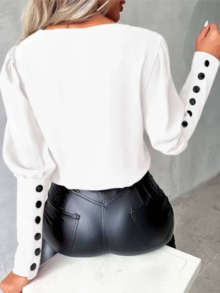 Damesblouse V-hals Lange Mouwen Elegante Stijl - StudioMarella