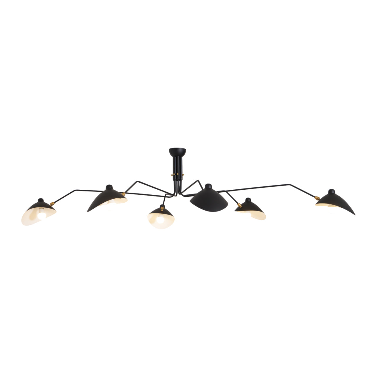 Verstelbare Spinlamp Multi-Arm Plafondlamp Industriële Design Messing Details Zwart Wit Scandinavisch Modern